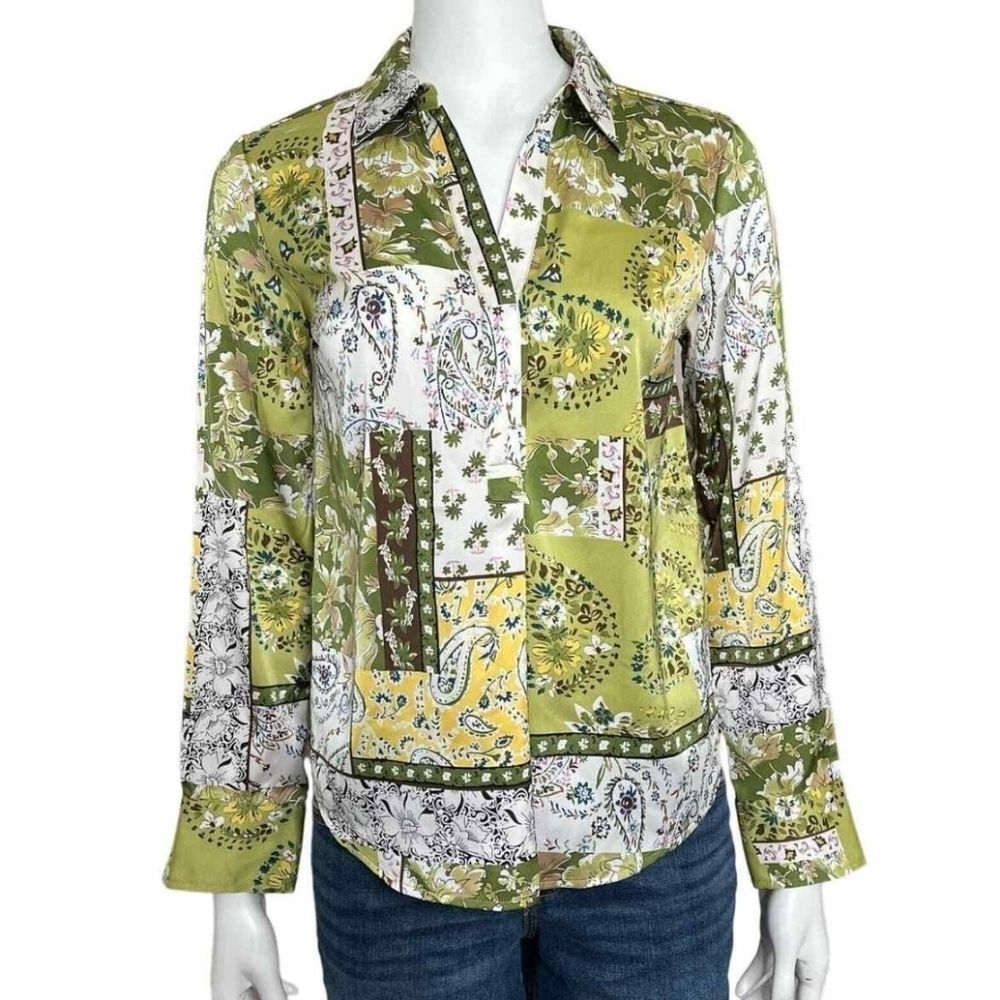 {Joie} Green Floral Popover Blouse Top - Size Small - Picture 2 of 16